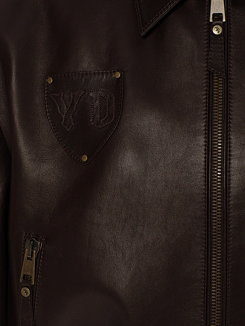 Темно-коричневая укороченная куртка из кожи, 3