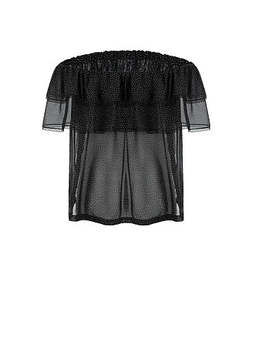 Черный шифоновый топ с открытыми плечами, 2