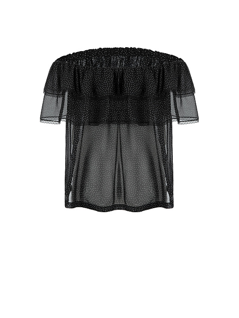 Черный шифоновый топ с открытыми плечами, 2