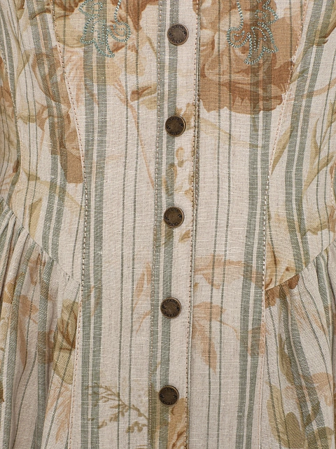 Бежевое льняное платье-мини с цветочным принтом, 3 Бежевое льняное платье-мини с цветочным принтом, 3