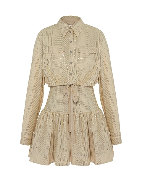 Золотистый комплект из платья-мини и рубашки в пайетках, 4