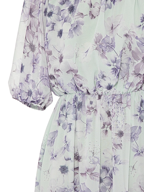 Мятное платье-макси с сиреневым цветочным принтом, 3