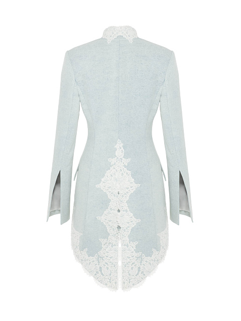 Голубой костюм-двойка из фрака и юбки-мини, 2