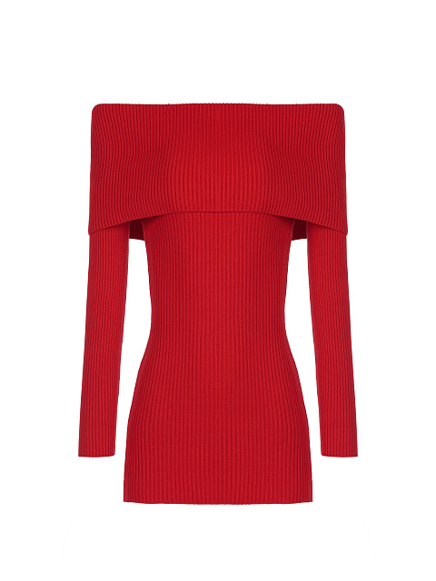 Красное трикотажное платье-мини с открытыми плечами, 1