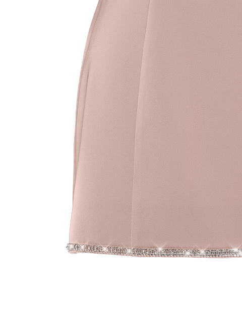 Пудрово-розовое атласное платье-мини со стразами на подоле, 3