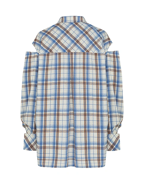 Бежевая рубашка в клетку с разрезами на плечах, 2 Бежевая рубашка в клетку с разрезами на плечах, 2