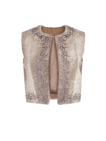 Бежевый жилет из каракуля с вышивкой, 1