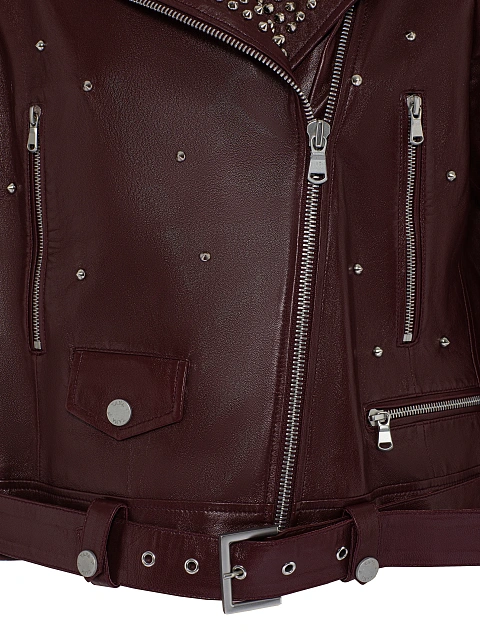 Бордовая кожаная косуха с шипами, 3 Бордовая кожаная косуха с шипами, 3