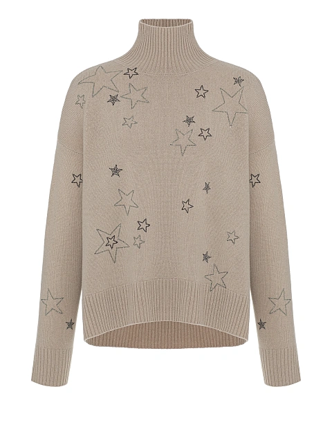 Бежевый кашемировый свитер со звездами, 1