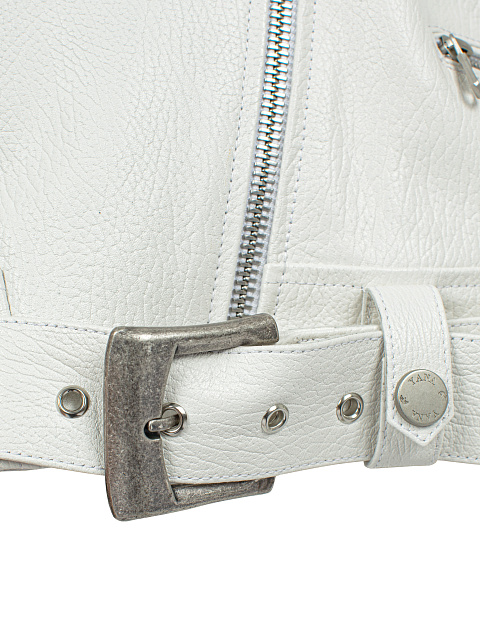 Белый кожаный жилет с подкладом из овчины и шипами, 4