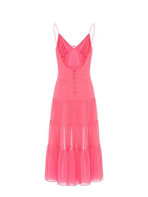 Розовое платье-миди из шифона с завязками, 2