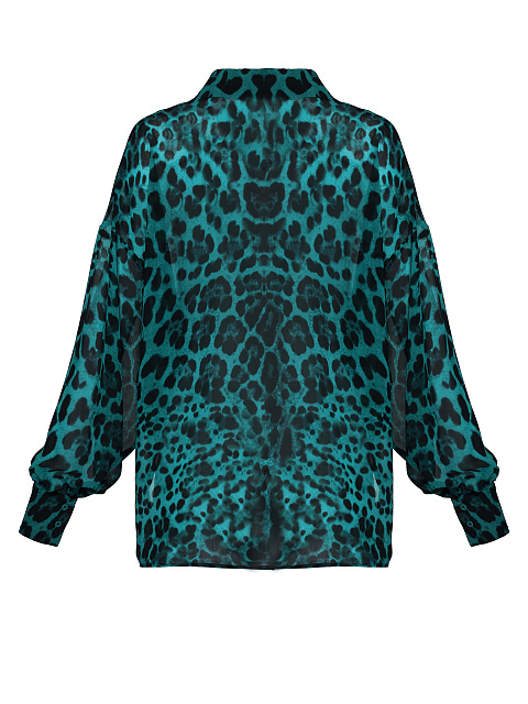 Зеленая блузка с леопардовым принтом из шифона, 3