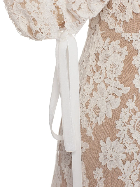 Бежевое платье-мини из кружева, 4