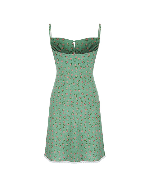 Зеленое платье-мини с цветочным принтом, 2