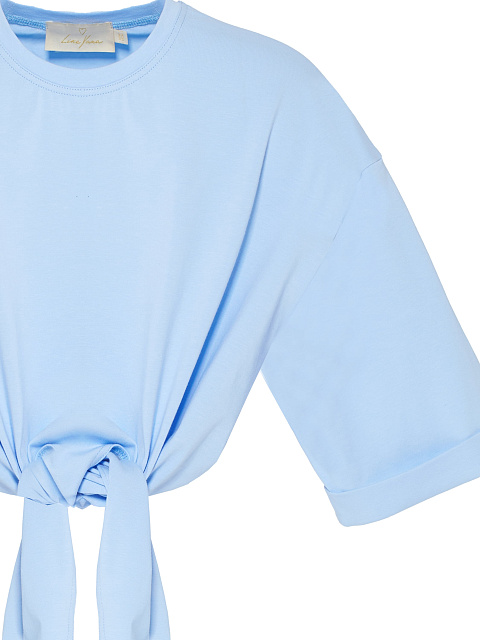 Светло-голубая укороченная футболка с узлом, 4