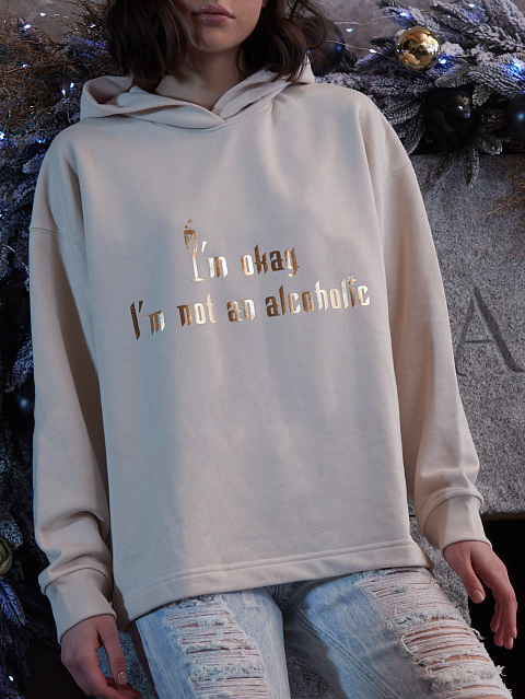 Бежевое худи с золотым принтом, 4