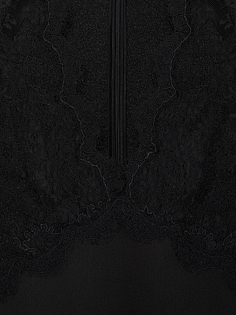 Черное платье-мини с кружевом и мехом, 3