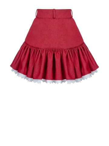 Красная юбка-мини из денима с отделкой из хлопкового шитья, 2