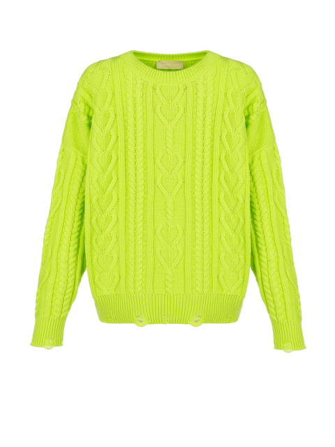 Неоново-зеленый хлопковый свитер с косами, 1