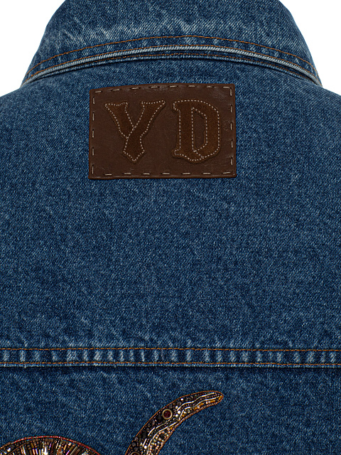 Синяя джинсовая куртка с вышивкой в виде змеи, 5