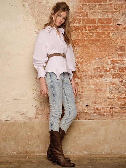 Коричневые кожаные казаки с цепочкой, 5