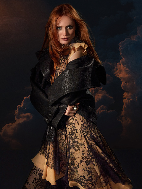 Бежевое платье-миди из шифона с черным кружевом, 6 Бежевое платье-миди из шифона с черным кружевом, 6