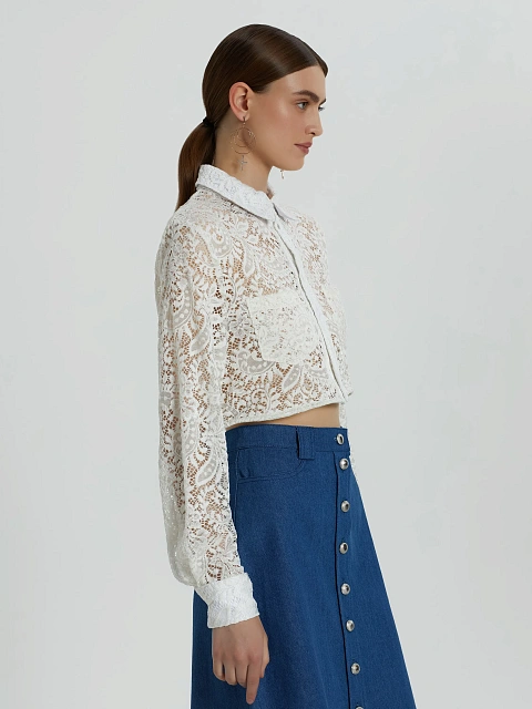 Белая укороченная блузка из кружева, 6