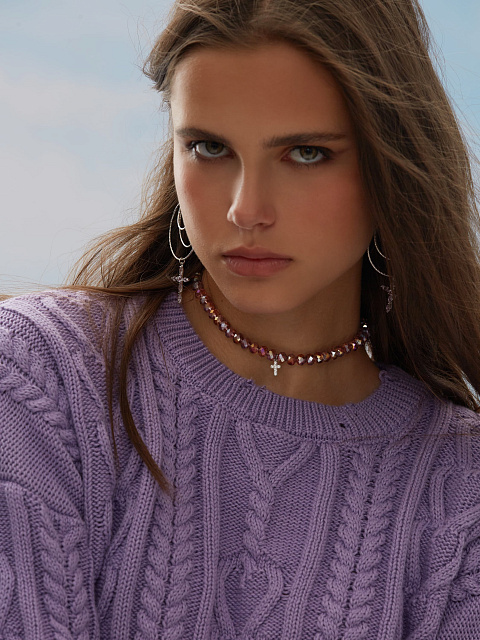 Колье-чокер из кварца с серебряным кулоном с фианитами, 3