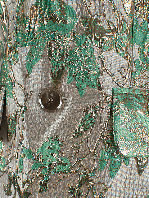 Костюм-двойка из золотой парчи с зелеными цветами, 4