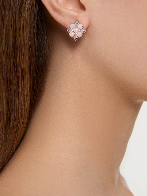 Пусеты из белого золота с розовым опалом в огранке «кабошон», 4 Пусеты из белого золота с розовым опалом в огранке «кабошон», 4