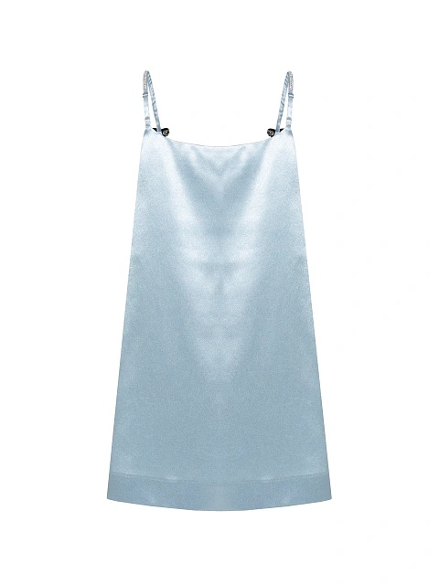 Голубое платье-мини из атласа с бантами из страз, 2