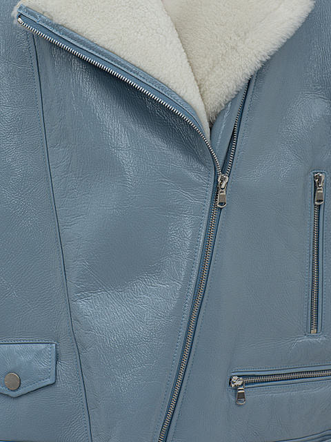 Голубая объемная дубленка из овчины, 3