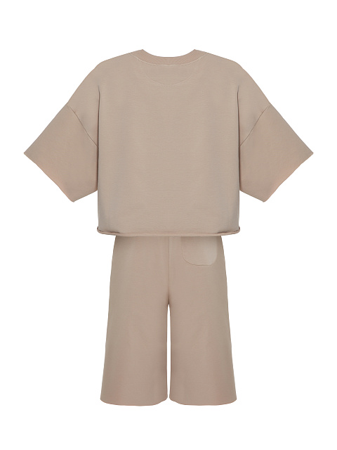 Бежевый костюм с бермудами и коричневой вышивкой, 2