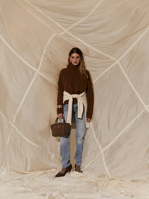 Коричневый кашемировый свитер с высоким горлом, 5