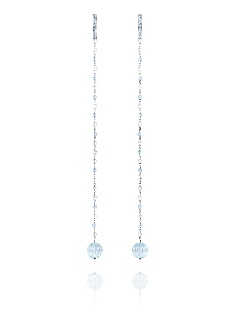 Серьги из белого золота с бесцветными топазами, горным хрусталем и агатом, 1 Серьги из белого золота с бесцветными топазами, горным хрусталем и агатом, 1