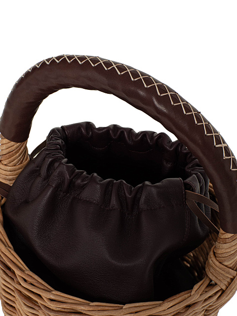 Бежевая сумка-корзина с мешочком из коричневой кожи, 4 Бежевая сумка-корзина с мешочком из коричневой кожи, 4