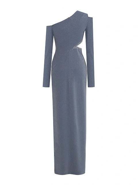 Синее платье-макси из трикотажа с люрексом и стразами, 3