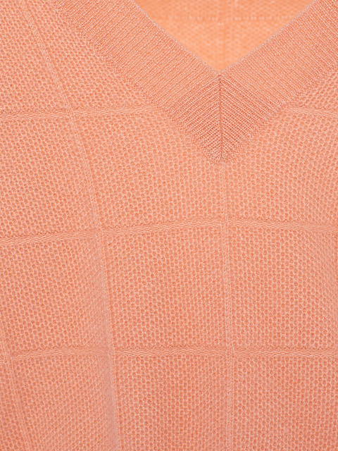 Персиковый пуловер из кашемира с V-вырезом, 3