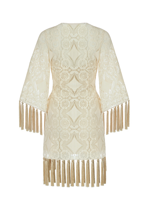 Бежевое кружевное платье-мини с бахромой, 2 Бежевое кружевное платье-мини с бахромой, 2