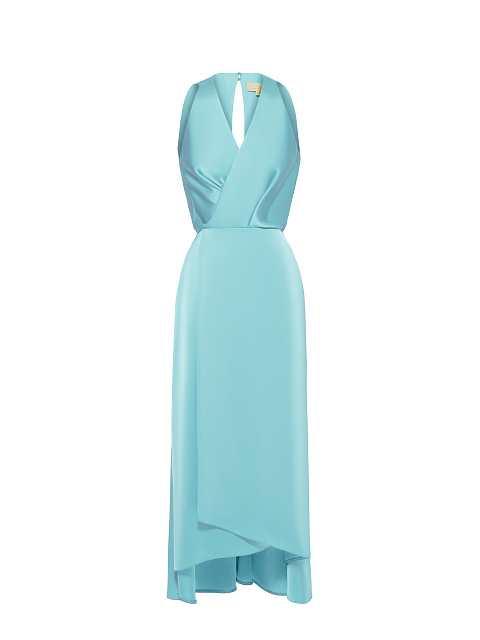 Бирюзовое атласное платье-миди на запах, 1