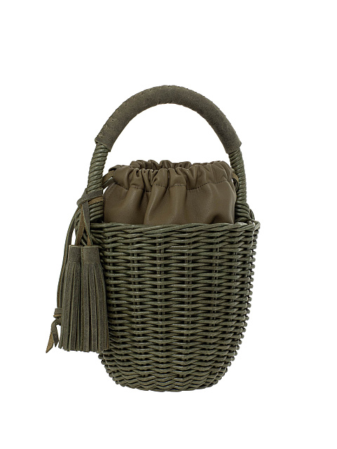 Маленькая сумка-корзина цвета хаки с мешочком из кожи, 2 Маленькая сумка-корзина цвета хаки с мешочком из кожи, 2