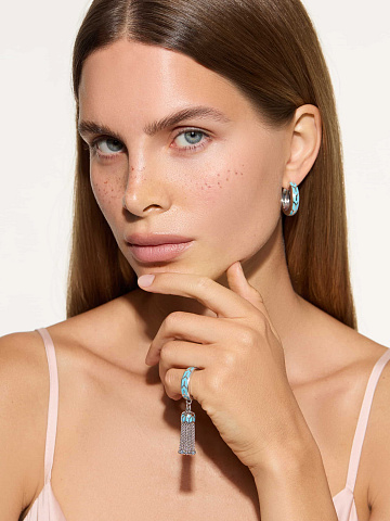 Кольцо-кисть из белого золота с эмалью и топазами Sky, 2