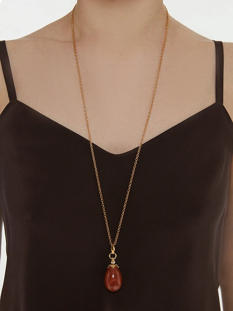 Колье из позолоченного серебра с кулоном из яшмы и фианитами, 2 Колье из позолоченного серебра с кулоном из яшмы и фианитами, 2