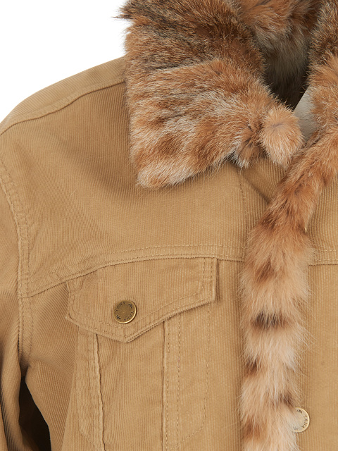 Бежевая вельветовая куртка с подкладом из меха рыси, 3