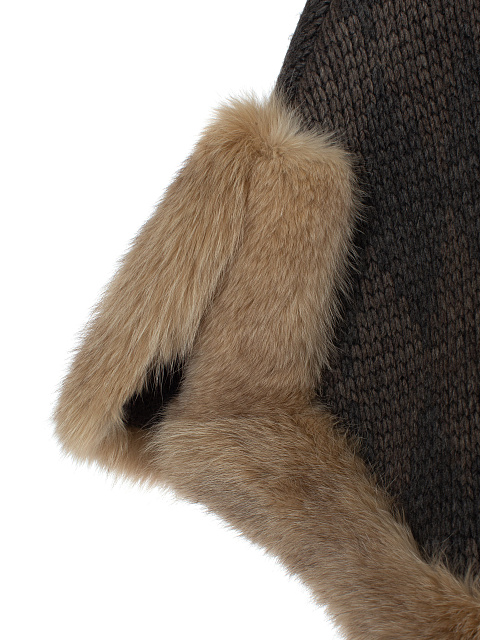 Серое шерстяное пончо с бежевым мехом песца, 4 Серое шерстяное пончо с бежевым мехом песца, 4