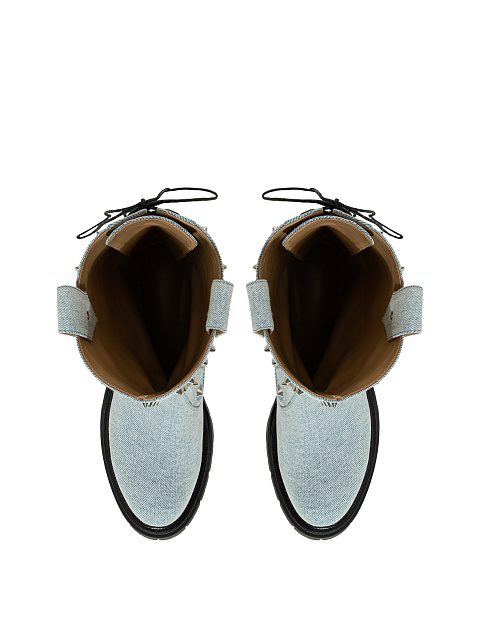 Высокие ботинки из голубого денима с шипами, 4