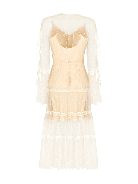 Бежевое платье из полупрозрачной сетки в горошек, 2 Бежевое платье из полупрозрачной сетки в горошек, 2