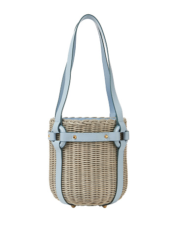 Плетеная сумка-ведро с голубой кожаной отделкой, 2