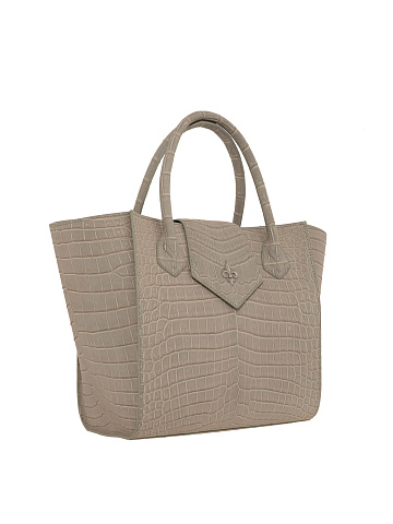 Бежевая сумка-трапеция с клатчем из кожи крокодила, 2