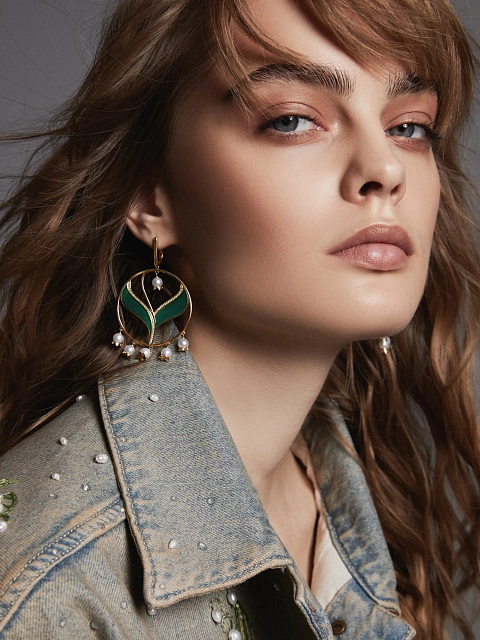 Хупсы из желтого золота с жемчугом и желтыми бриллиантами, 4